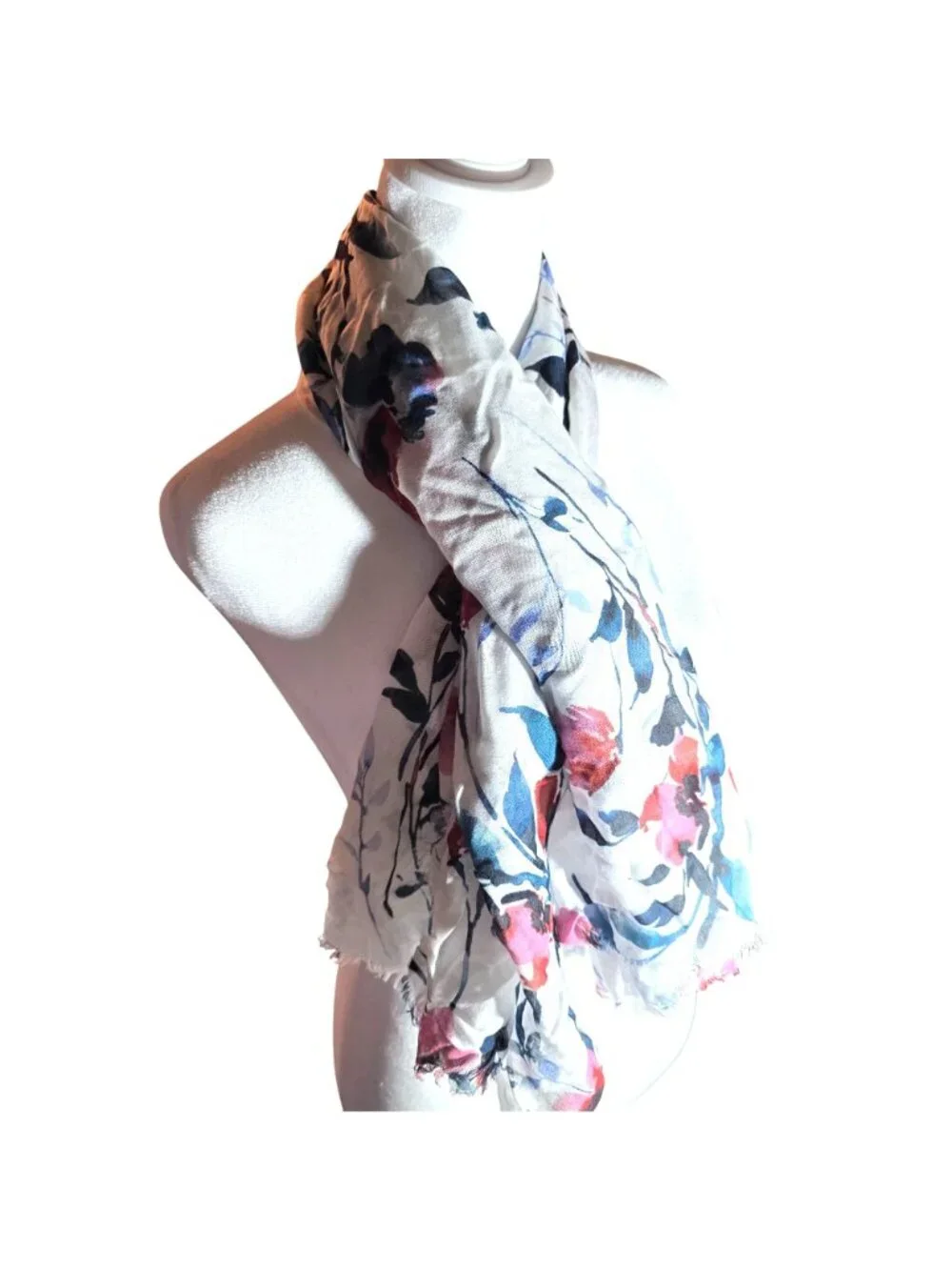 Scarf Floral Frayed Edges roses Lightweight cottagecore womens wrap fairy